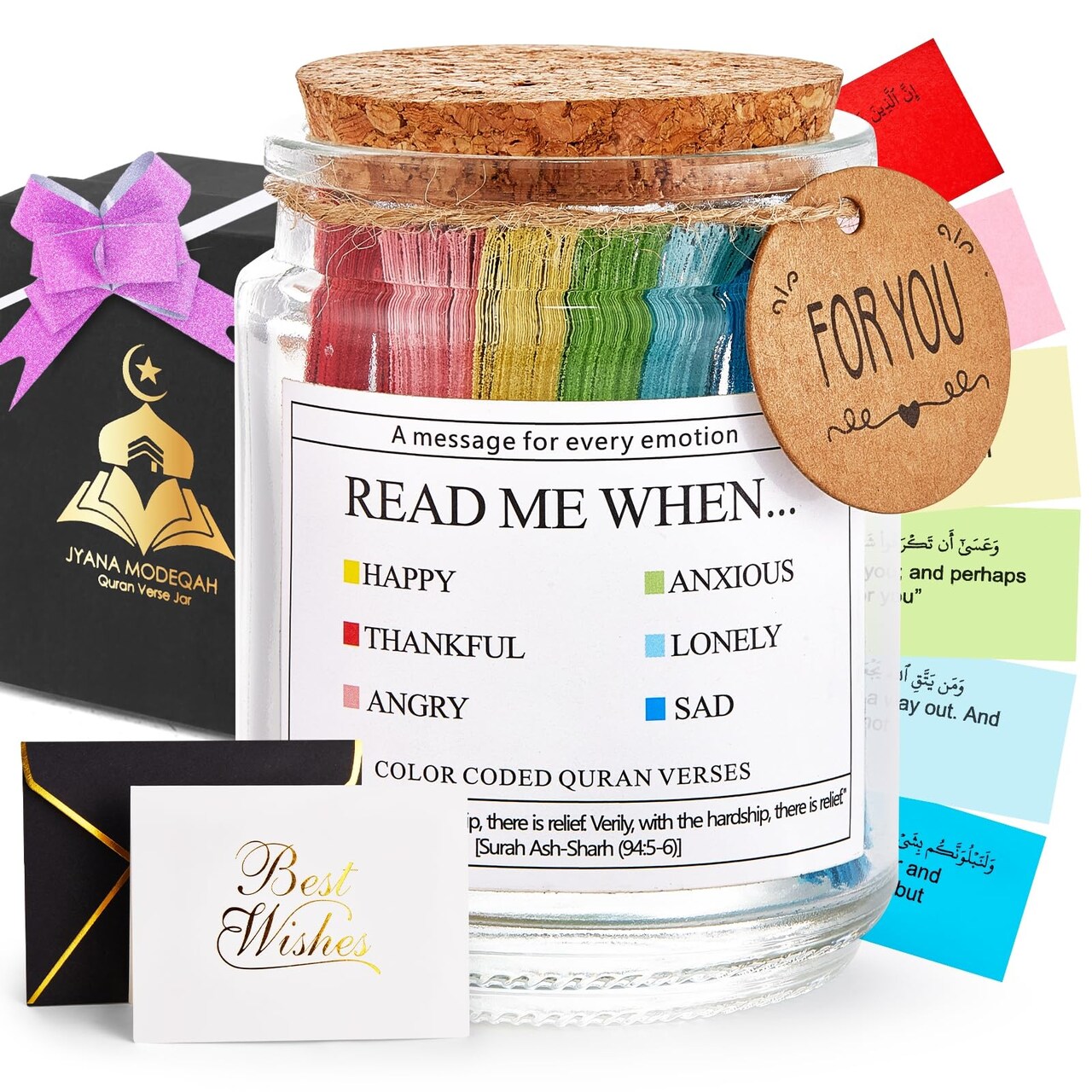 99 Quran Verses Jar in Arabic and English - Islamic Gifts for Muslim Women, Men, Kids - Ramadan & Eid Gifts, Read Me When Quran Jar, Quranic Affirmations, Islamic Decor, Ramadan Decorations for Home